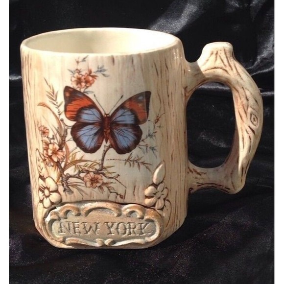 Vintage Treasure Craft New York Ceramic Coffee Mug Wood Grain Butterfly USA 3D - Picture 9 of 16